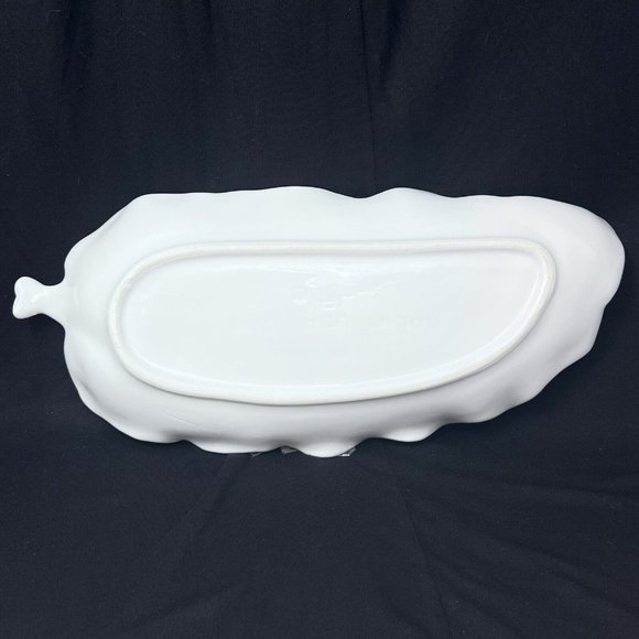 California Pottery Platter Dish Tray White 2 Leaf MCM Charcuterie Entertain Boho - Picture 2 of 6